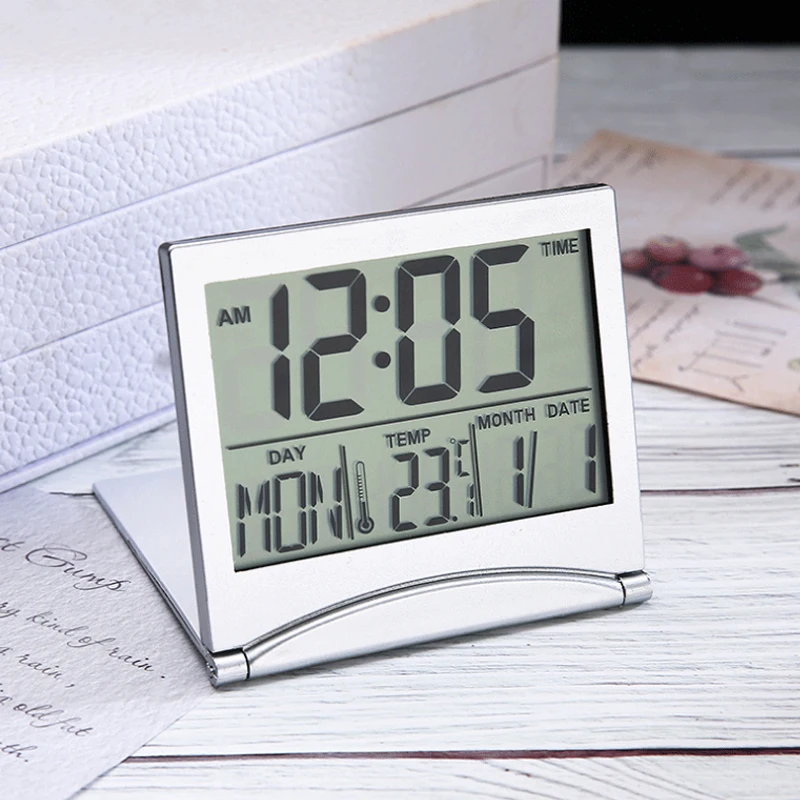 Creative Folding Desktop Electronic Clock Multifunctional Date Temperature Alarm Clock Simple Convenient Ultra-thin Travel Clock