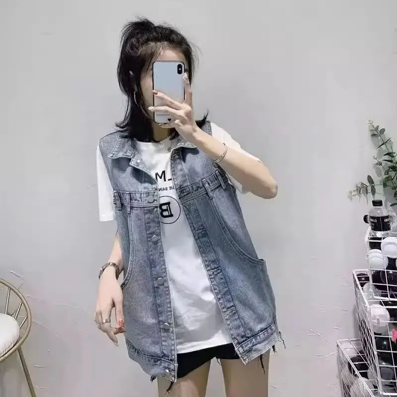 

Fashion Loose Denim Vests Women's 2025 Spring Autumn New Sleeveless Cowboy Vest Female Student Waistcoat Coat Casual Ladies Tops