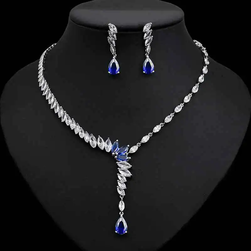 

Water Drops Fashion AAA Cubic Zirconia Long Tassel Stud Earring and Necklace Sets for Women Party Accessories Bijoux 2022