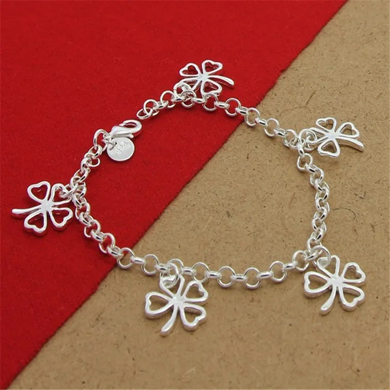 

Luxury 925 Sterling Silver Delicate Four Leaf Clover Hollow Bracelet Women Fashion Party Gift Accessories Jewelry Wedding