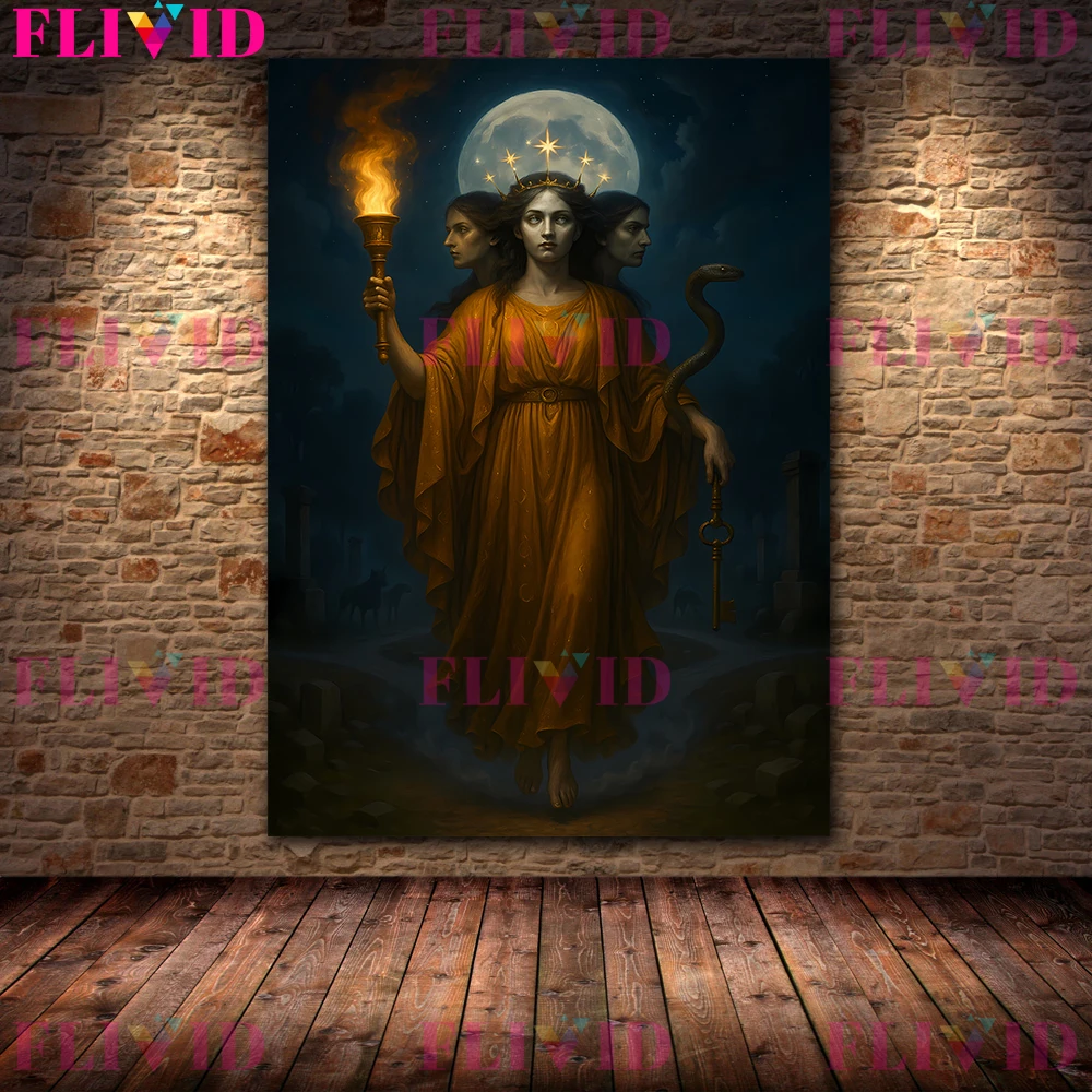 Triple-bodied Goddess Of Greek Religion And Mythology Vintage Wall Art Canvas Painting,Hecate Goddess Abstract Art Poster Print