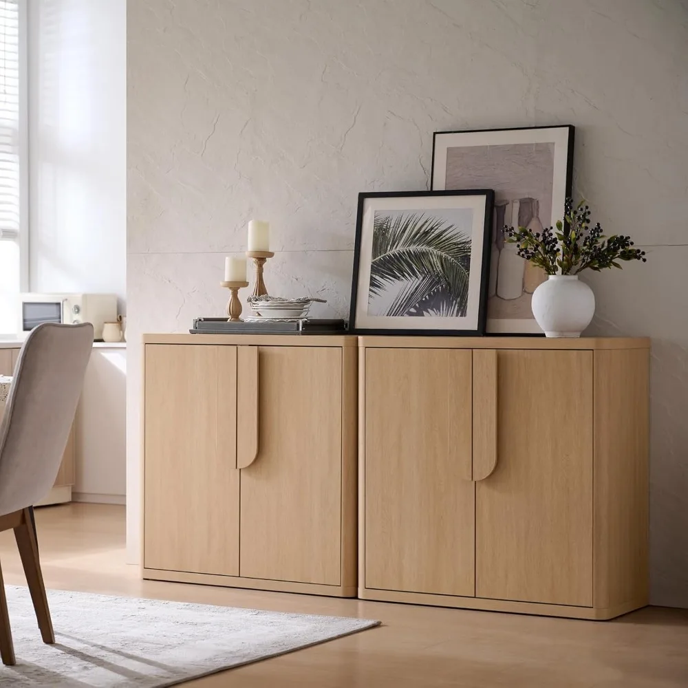 

68'' Sideboard Buffet Cabinet W/Storage, Modern Accent Cabinets W/Curved Handles & Adjustable Shelves, 4 Doors Coffee Bar Buffet