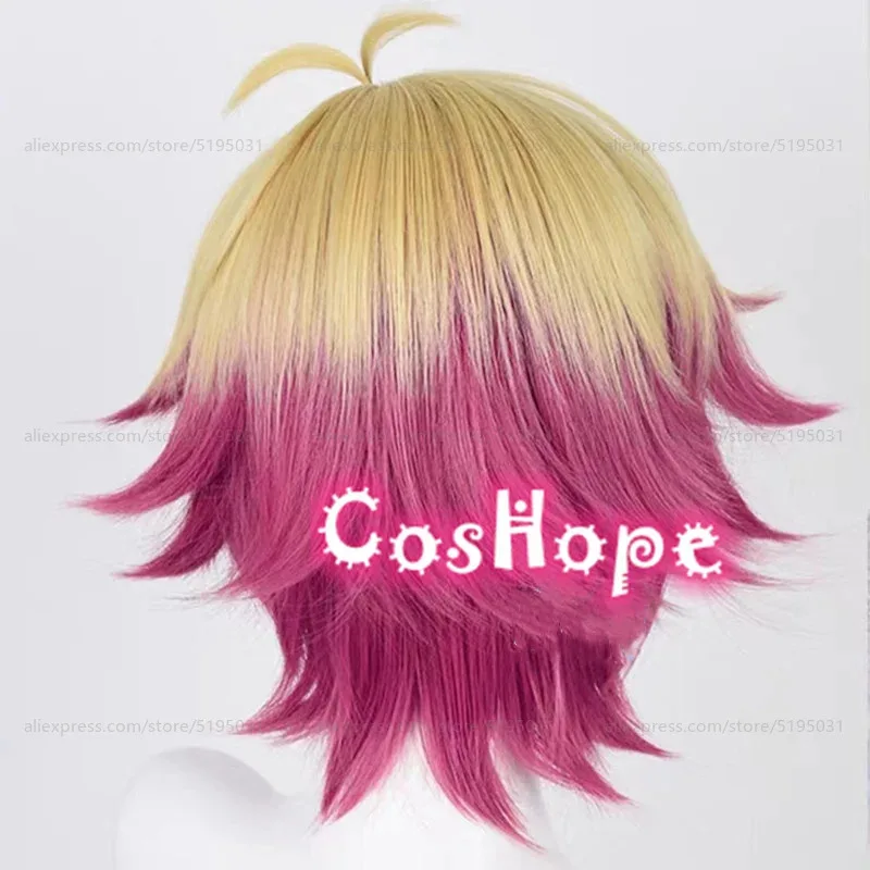 Alexis Ness قصيرة الكتان الوردي الأحمر شعر مستعار أنيمي تأثيري مقاومة للحرارة بيروكات صناعية