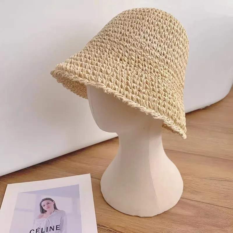 Beach Korean Straw Hat Summer Women Visor Bucket Hat Fisherman Hat Hand weaving Panama Girl Fishing Chapeau Sun Hats for Women