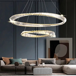 New Modern Luxury Living Room Led Dimmable Pendant Lights Plated Steel Gold Irregular Rings Pendant Lamp K9 Crystal Hanging Lamp