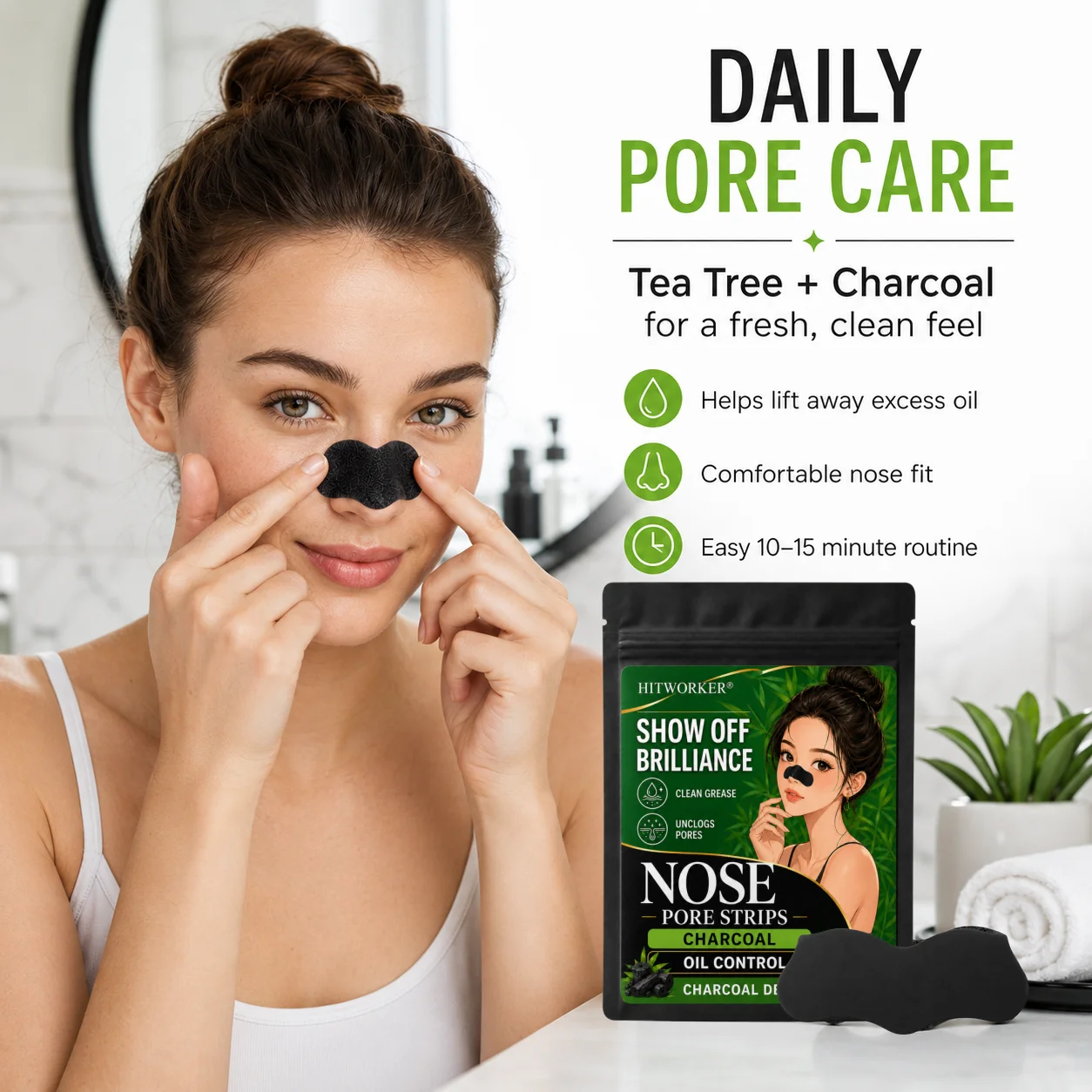 Bamboo Charcoal Nose Patches 30 Pieces Water Activated Blackhead Removal Easy Weekly Nose Care for Clearer Skin