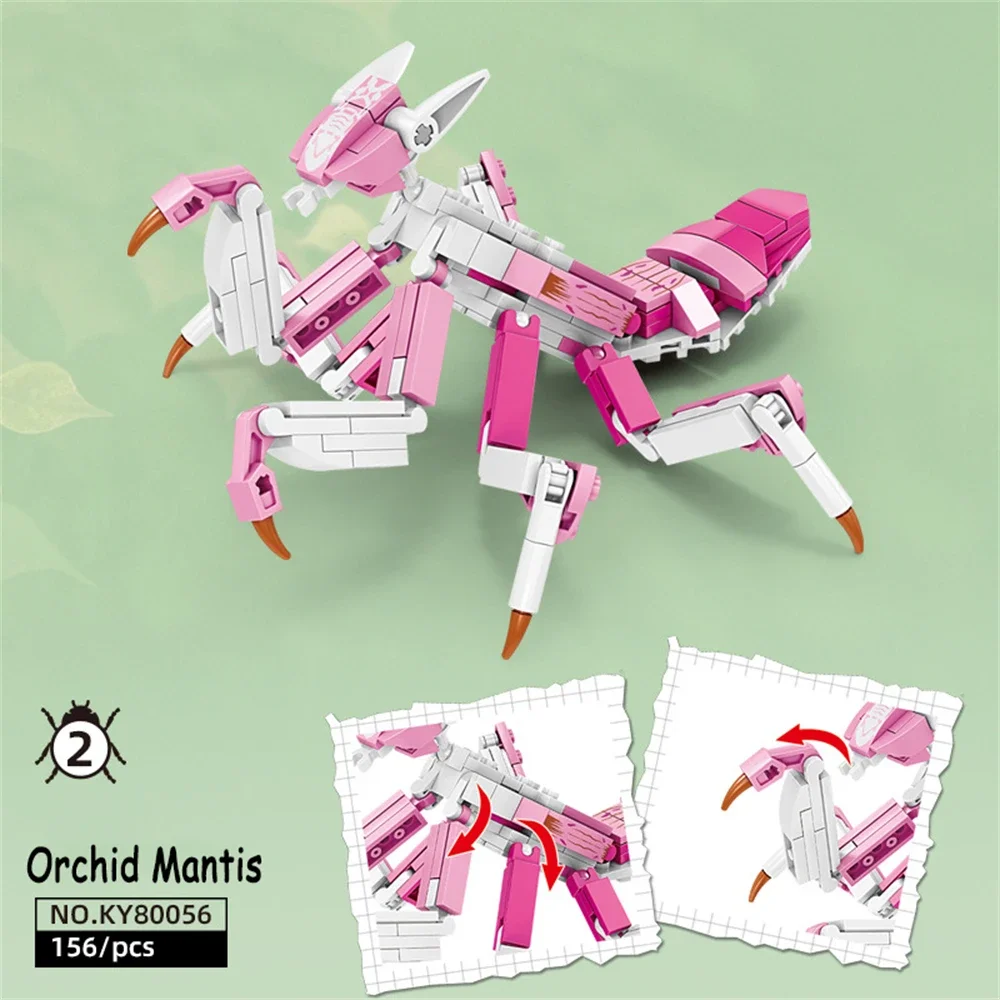 Nature Insect Wasps Bees Pink Mantis Building Blocks Series Cultivation Hands on Coordination Ability Children's Collection Toys