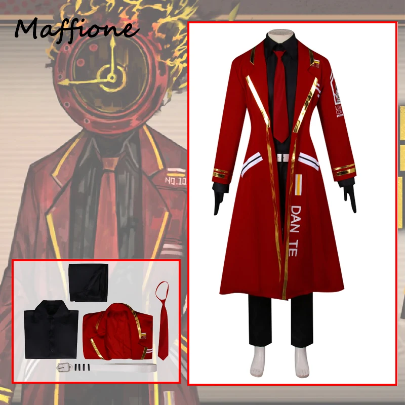 Game Limbus Company Dante Cosplay Anime Costumes Men Uniform Red Long Jacket Pants Shirts Ties Set Clothing Halloween Party Suit