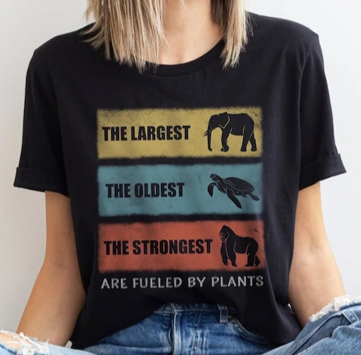 Powered By Plants Short-sleev Plant Tshirt for Vegetarian Gift Idea Plant Based Lifestyle Gym Streetwear Graphic Print T Shirts