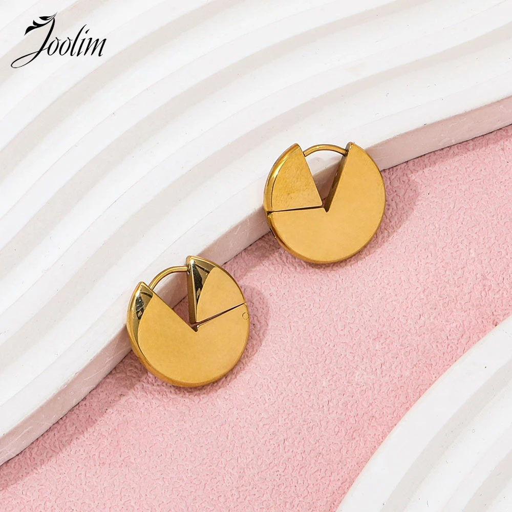 Joolim Jewelry Hochwertiger PVD-Großhandel, modisch, klobiger runder Kuchen, fliegende Untertasse, Huggie-Edelstahl-Ohrring für Frauen