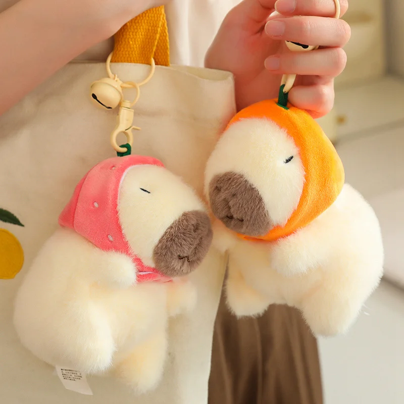 Kawaii Fluffy Fruit Headset Bonecas de Pelúcia, Capivara com Fragrância Própria, Saco Decor Pingente, Brinquedos de Pelúcia para Crianças, Presentes para Meninas, 13cm