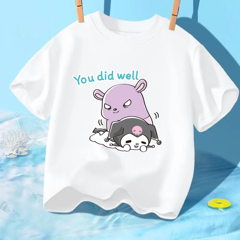 

Child Short Sleeve T-Shirt Sanrio Anime Kuromi Print Cotton Pullover Girls Kawaii Summer Casual Crew Neck Top Kids Birthday Gift