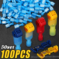 10/100pcs Quick Splice Self-Stripping Electrical Terminals T-Tap Wire Connectors Fully Insulated Disconnects Kit Wire Automotive