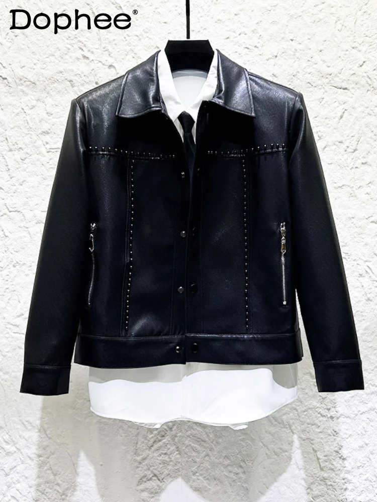 

Men's 2025 New Personality Beaded Short Style Jackets Men's Trendy Versatile Coats Multi Zipper Design Long Sleeve Chic Jackets