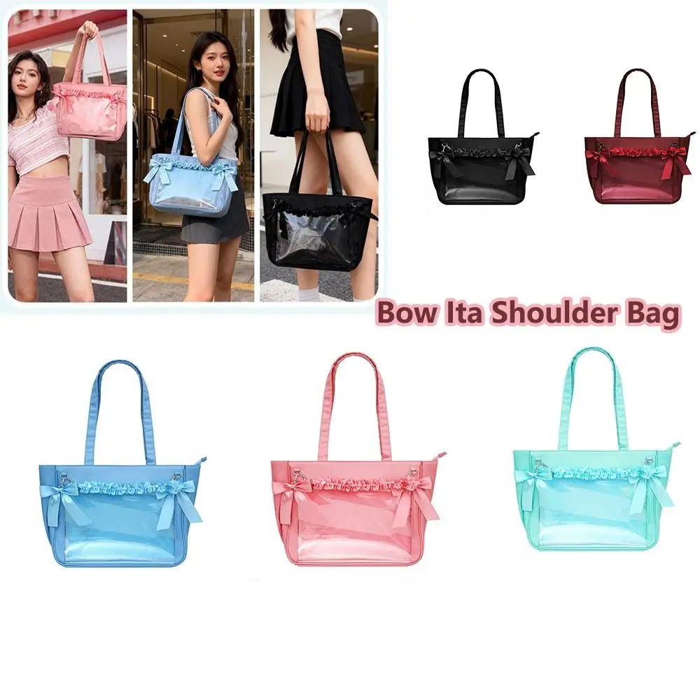 

Cute Large Capacity Bow Ita Shoulder Bag Clear Japanese Style Transparent Pocket Itabag Sweet Badge Display Shoulder Bag Girl