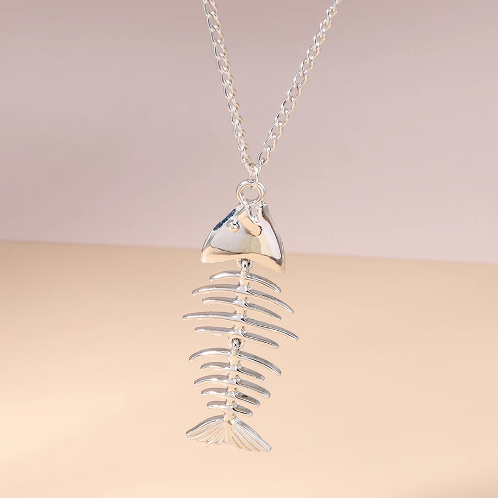 Aihua Neue Personalisierte Edelstahl Fisch Knochen Anhänger Halskette Für Frauen Männer Hip Hop Sommer Strand Urlaub Schmuck Geschenke – Detail 7