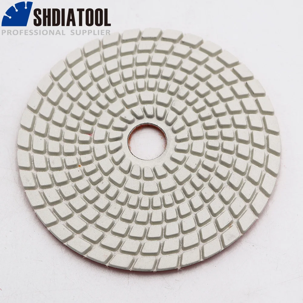 SHDIATOOL 7pcs 100mm Diamond Wet Polishing Pads Set White Resin Bond Granite Marble 4inches Sanding Disc #50-BUFF Grinder Tool