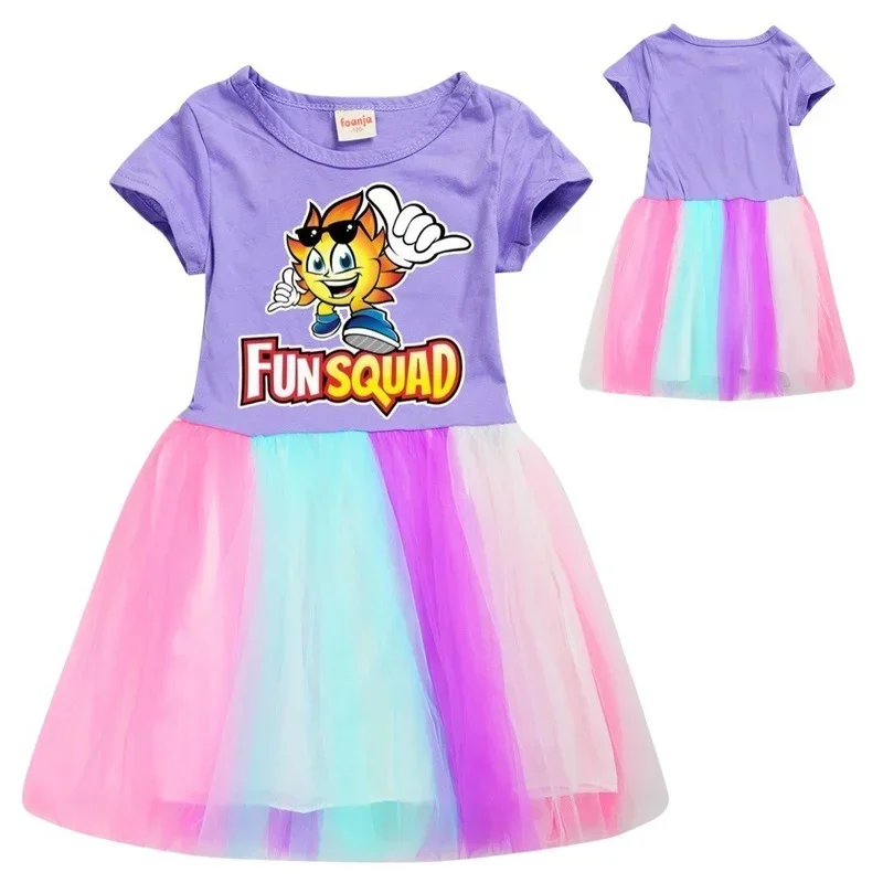 Leuke Trends Gaming Kids Zomer Meisjes Cosplay Regenboog Jurk Baby Meisjes Schattige Kanten Prinses Jurk Peuter Meisjes Verjaardagsfeestje Dresse