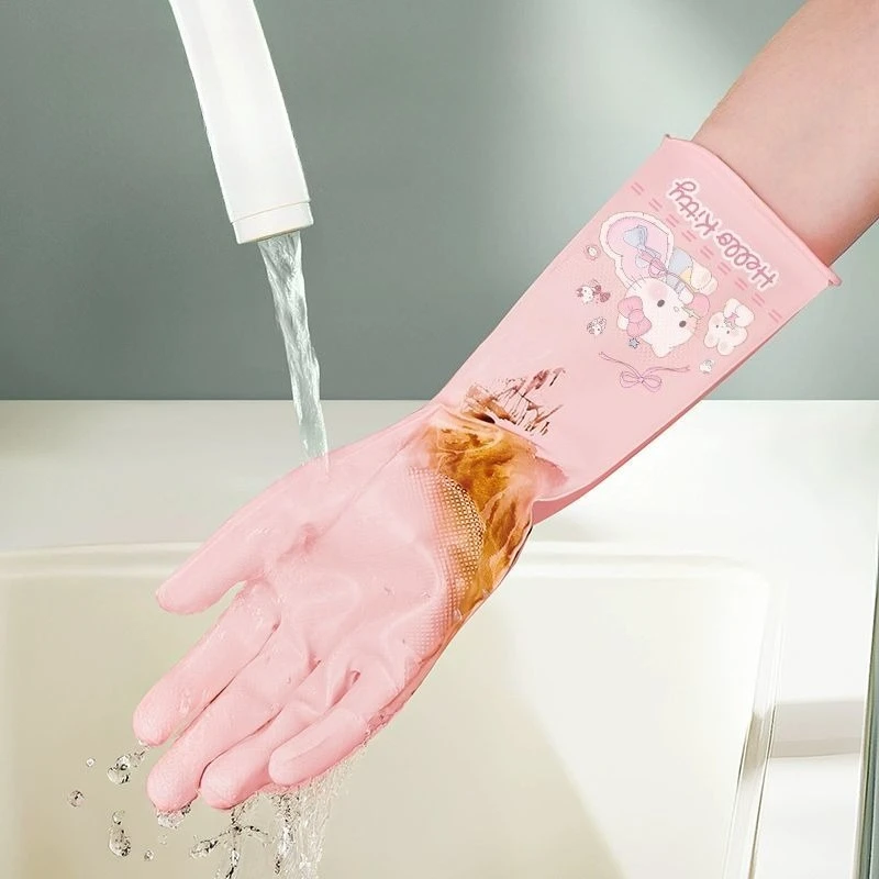 

MINISO SANRIO Hello Kitty Kuromi My Melody мультфильм работа по дому водонепроницаемые перчатки утолщенные износостойкие противоскользящие пищевой класс