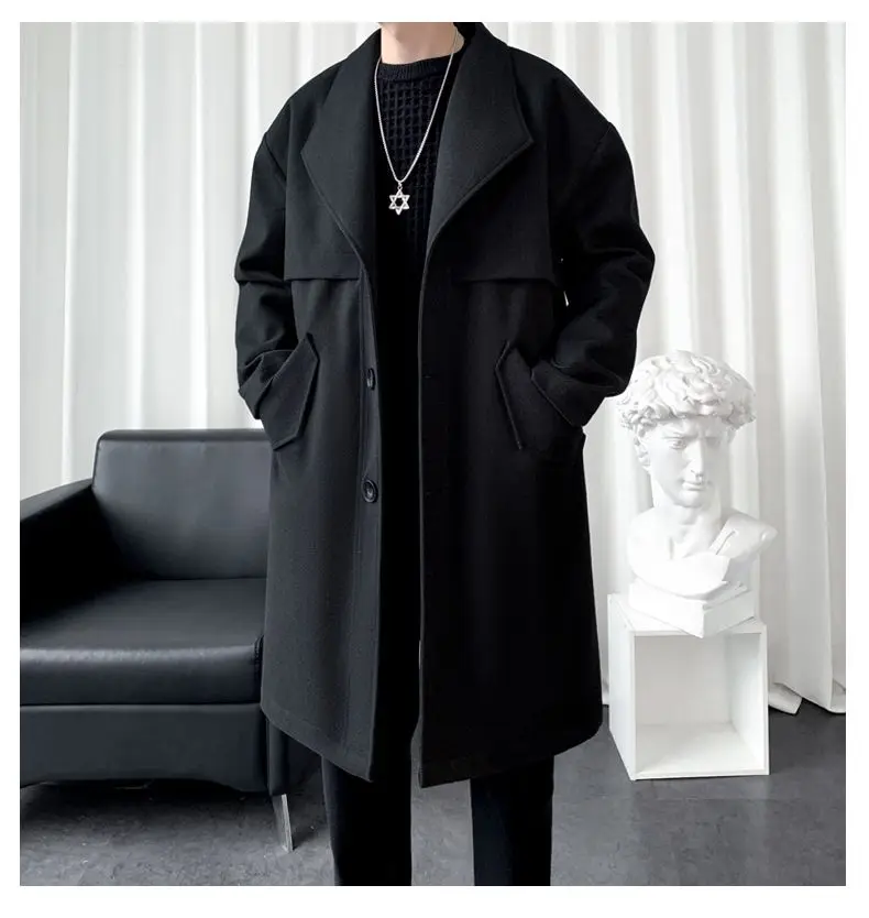 

Мужской тренчкот черного цвета из искусственной кожи, средней длины, в стиле оверсайз, с гладкой отделкой, праздничный, с поясом, на флисовой подкладке, с большими погонами, в стиле BF