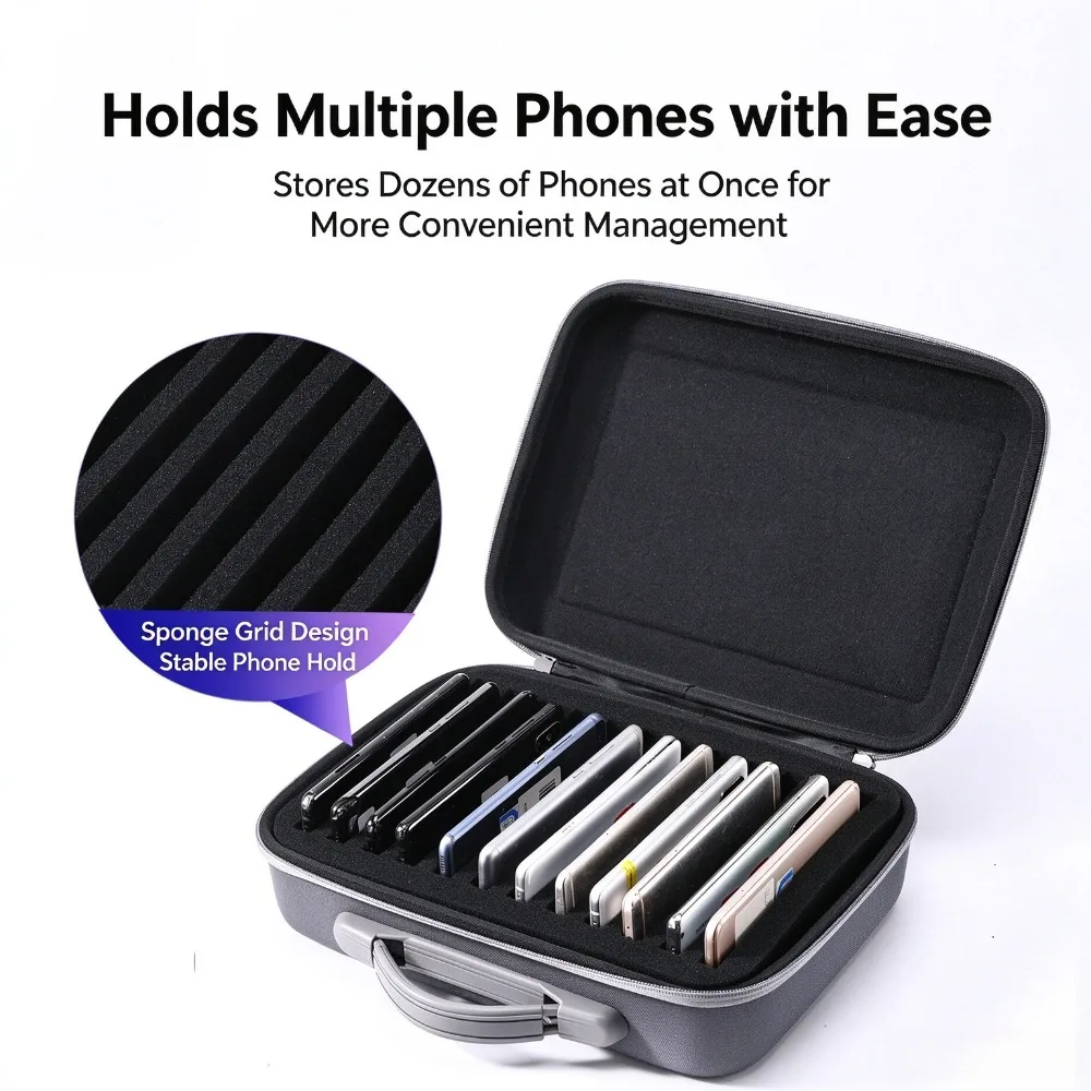 Hard Shell Multi Phone Storage Bag 12 Slots Organizer Box for Live Streaming Studio Content Creator Large Phone Organizer Case