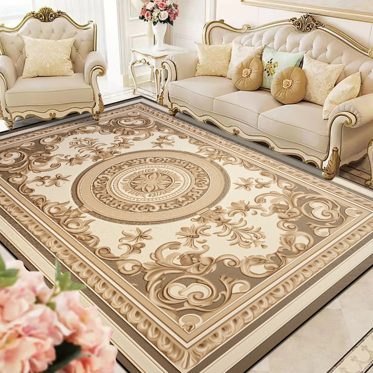 European Style Carpet Living Room Soft Luxury Rug Bedroom Cloakroom Lounge Decoration Rug Large Size Washable Non-slip Floor Mat