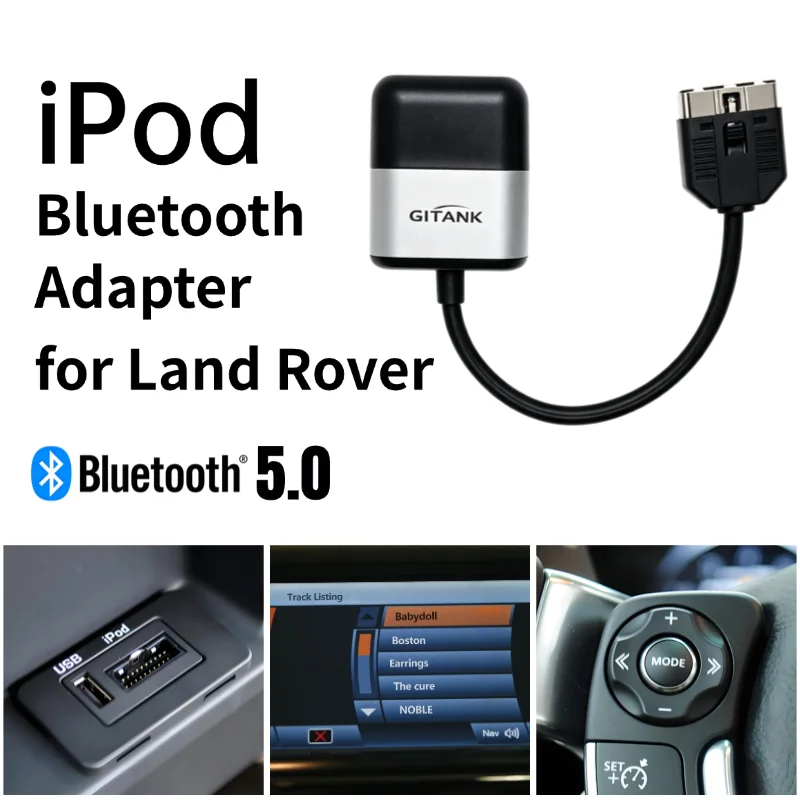 

iPod Port compatible with Land Rover, Range Rover, Discovery 4, and Jaguar models; Bluetooth adapter with AptX-HD support