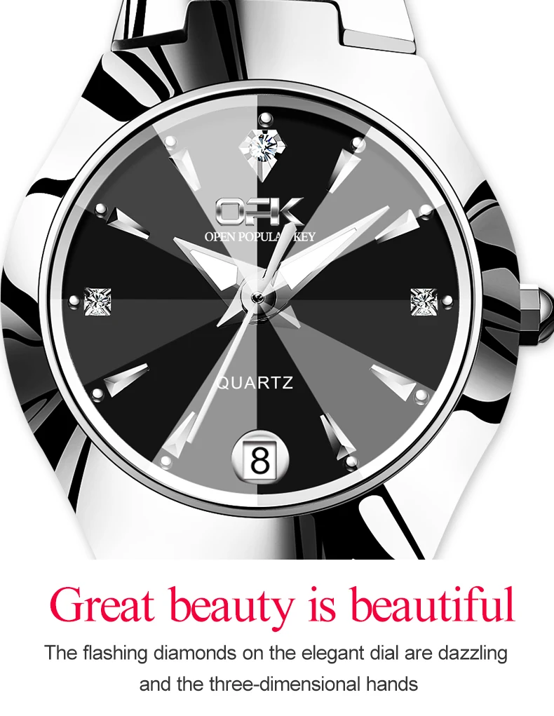 OPK Ladies\' Watches Elegant Original Solid Stainless steel Rhombus Mirror Waterproof Luminous Quartz Watch for Women Reloj Mujer