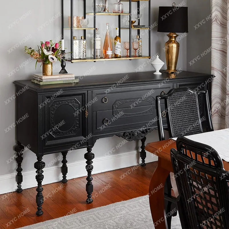 GH  solid wood entrance cabinet Neoclassical wall locker  retro multi-functional dining side cabinet