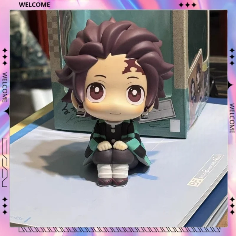 Q Version Tanjiro Kamado Nezuko Anime Figure Model Toy Peripheral Sitting Posture Cute Doll Desktop Car Ornament Christmas Gifts