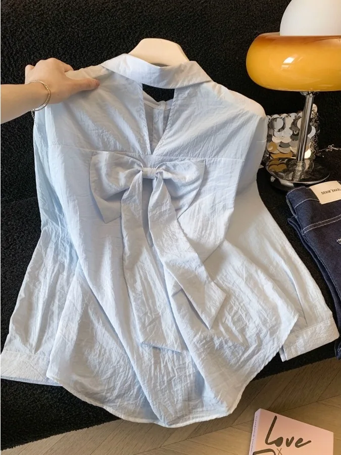 

Синяя женская летняя новая тонкая свободная рубашка-куртка с вырезами и защитой от солнца, с длинными рукавами