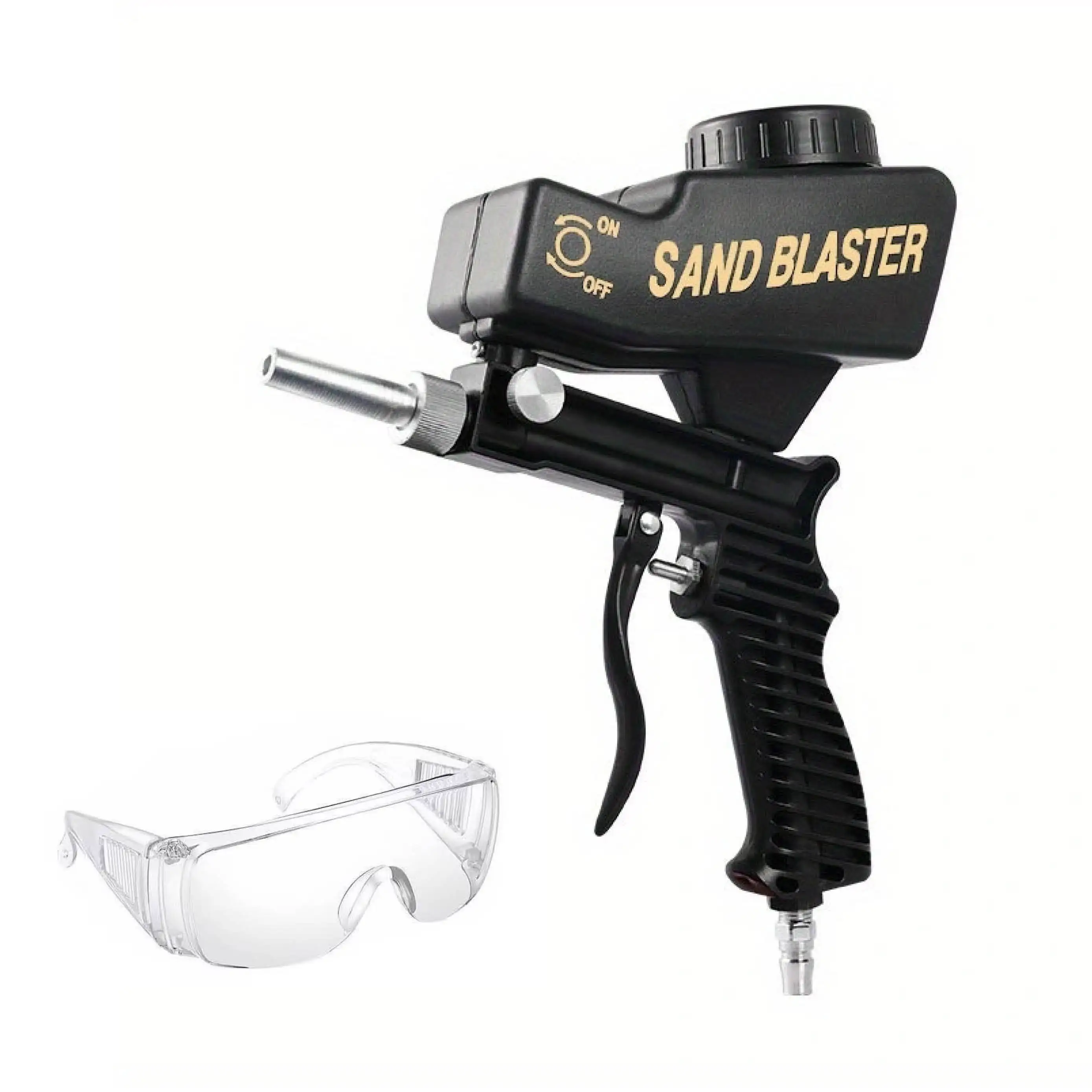 Precision Crafting: Adjustable Sandblaster with Goggle - Portable, Gravity-Fed, Small Handheld Pneumatic Blasting Gun. Ideal