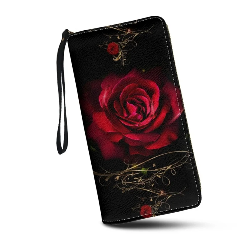 Belidome Red Rose Wallet for Women Leather RFID Blocking Design Zip Around Card Holder Organizer Ladies Travel Clutch Wristlet