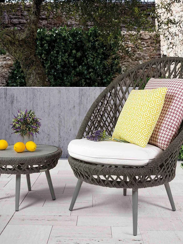 Outdoor sofa, rattan chair, garden rattan chair, courtyard rattan rope woven chair, single person leisure