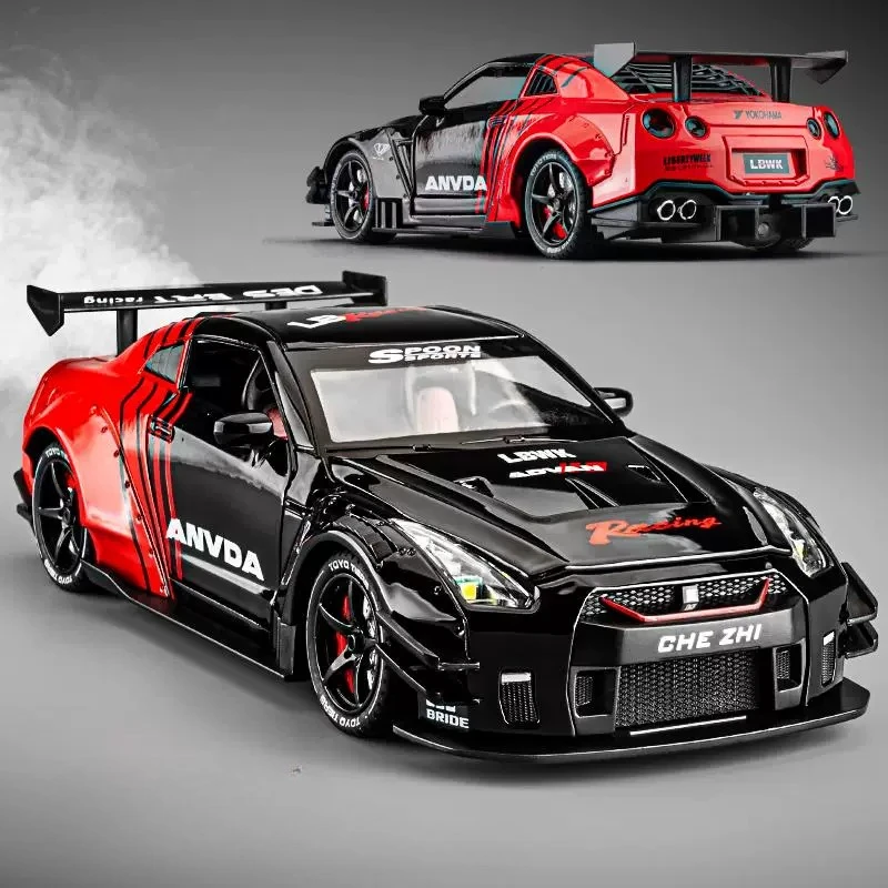 

Spray 1:24 GTR R34 Racing Car Model Toy Alloy Die-cast Doors Opened Pull Back Sports Cars Models Sound Light Gifts