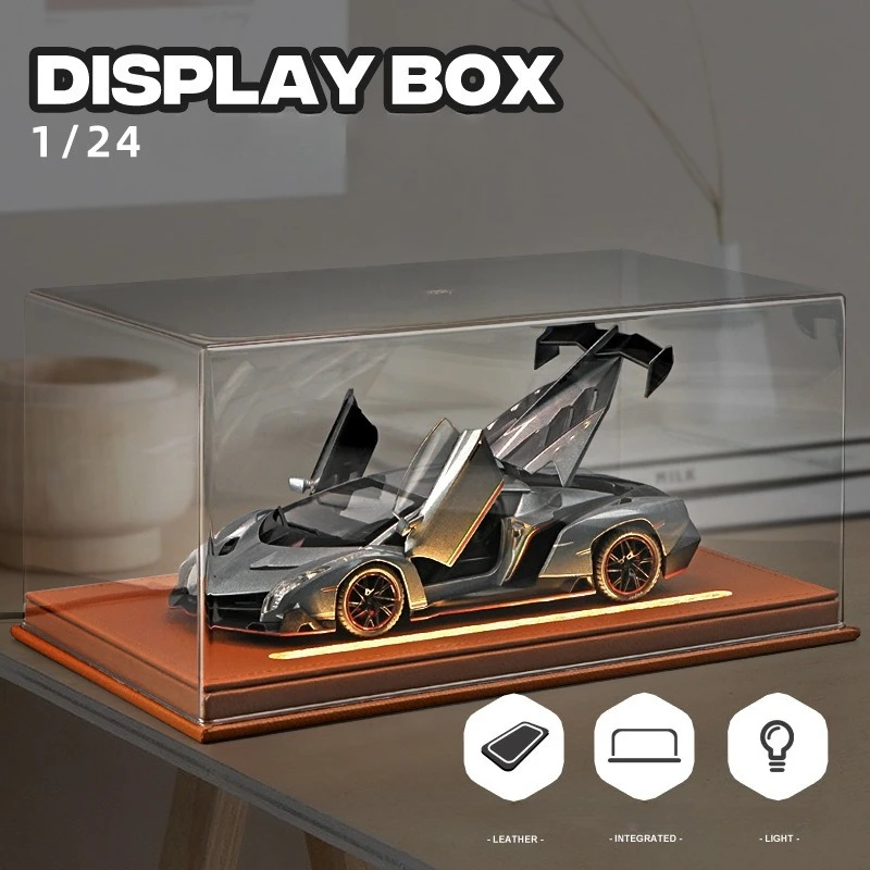 Acrylic Display Box with Light for 1:24 Alloy Car Model Simulation Car Collection Ornaments Dustproof Storage Box Home Decor
