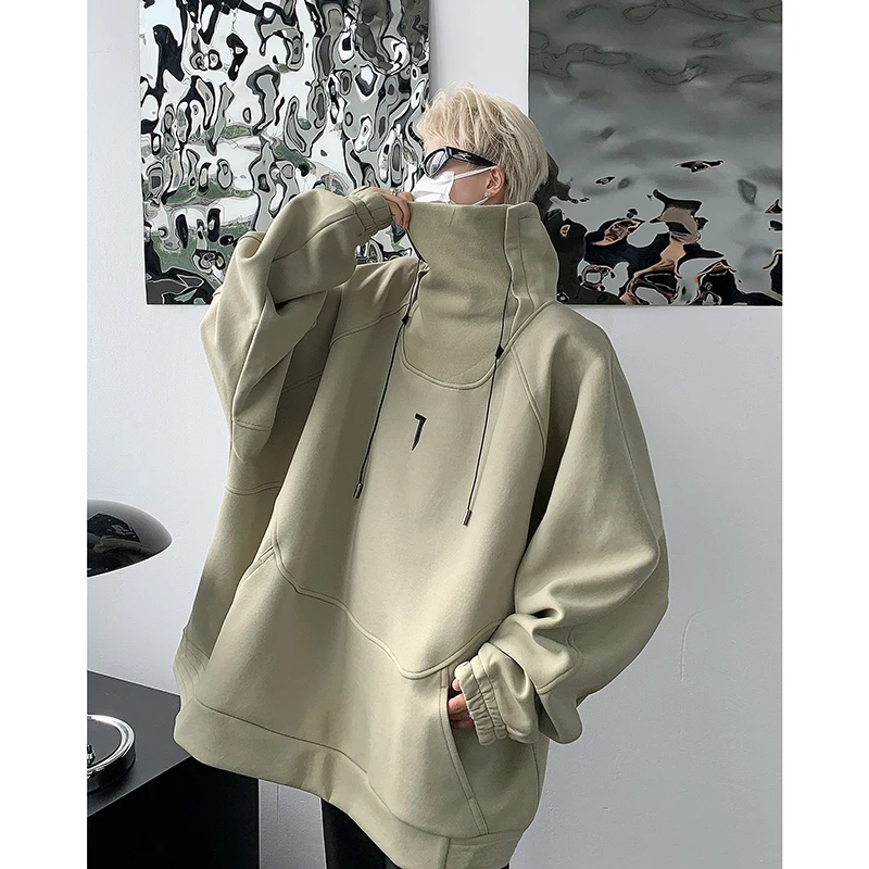Men Hoodies Solid Turtlenck Sweatshirt High quality High Street Loose Unisex Oversize Fashion Pullover Hoodie Japanese Korea