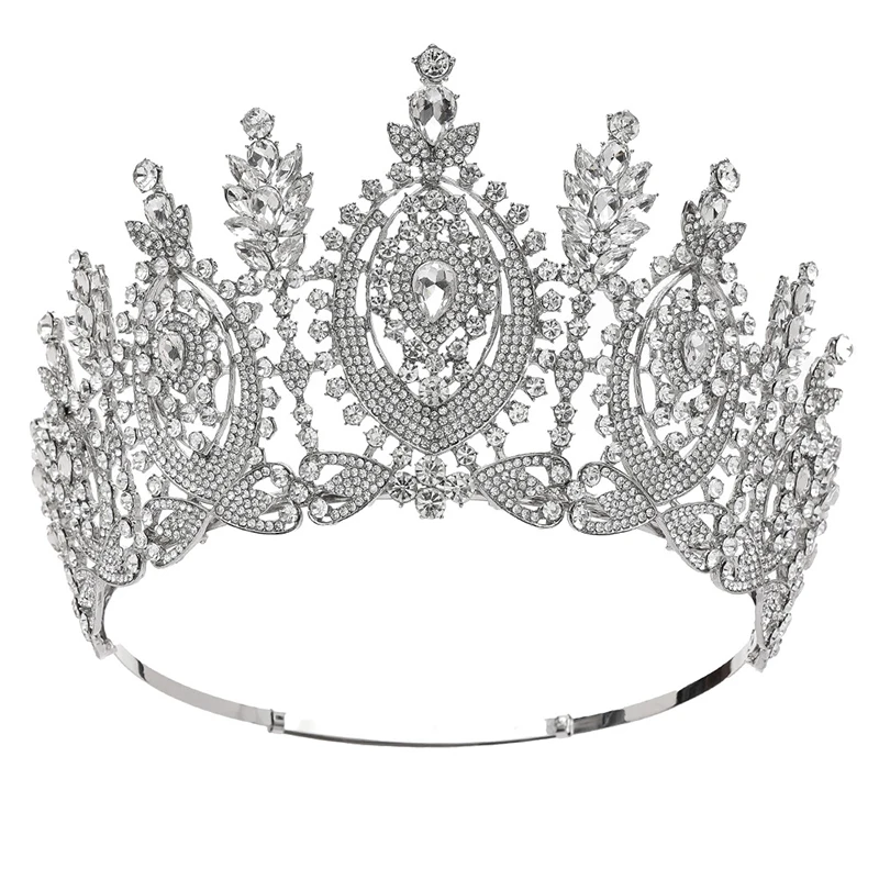 Luxury Round High Diadem Bridal Crown Pageant Miss Tiaras Headdress Bride Wedding Dress Hair Jewelry Accessories