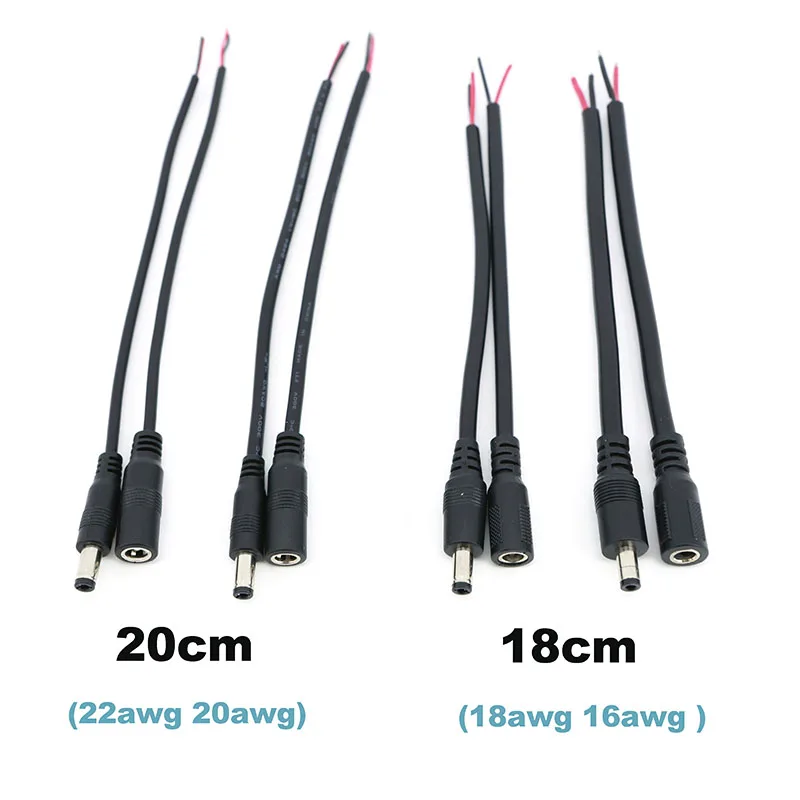 5.5MM x 2.5MM 2pin DC Male female 22/20/18/16awg Power Connector Plug cable End Wire Supply Repair Cable 5525 DC5525 Pigtails