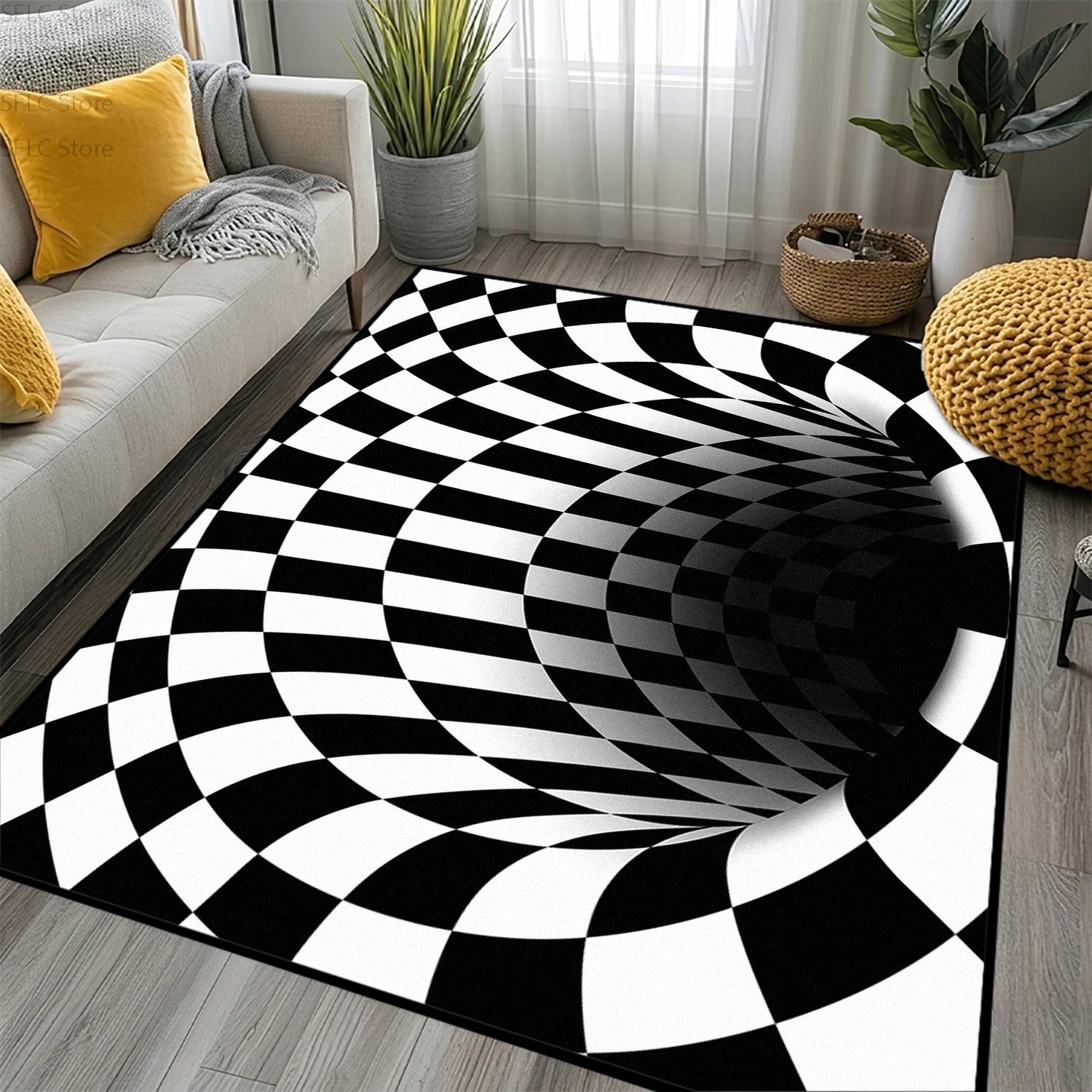 Modern 3D Visual Illusion Style Bedroom Carpet Large Area Easy Clean Fluffy Floor Mats Cool Room Decor Non-slip Short Velvet Rug