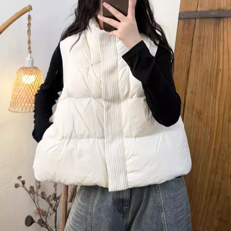 숏 다운 베스트: 미니멀리스트 빈티지 스타일, 오버사이즈 두꺼운 스탠드 칼라, 여성용 다용도 루즈핏 캐주얼 베스트
