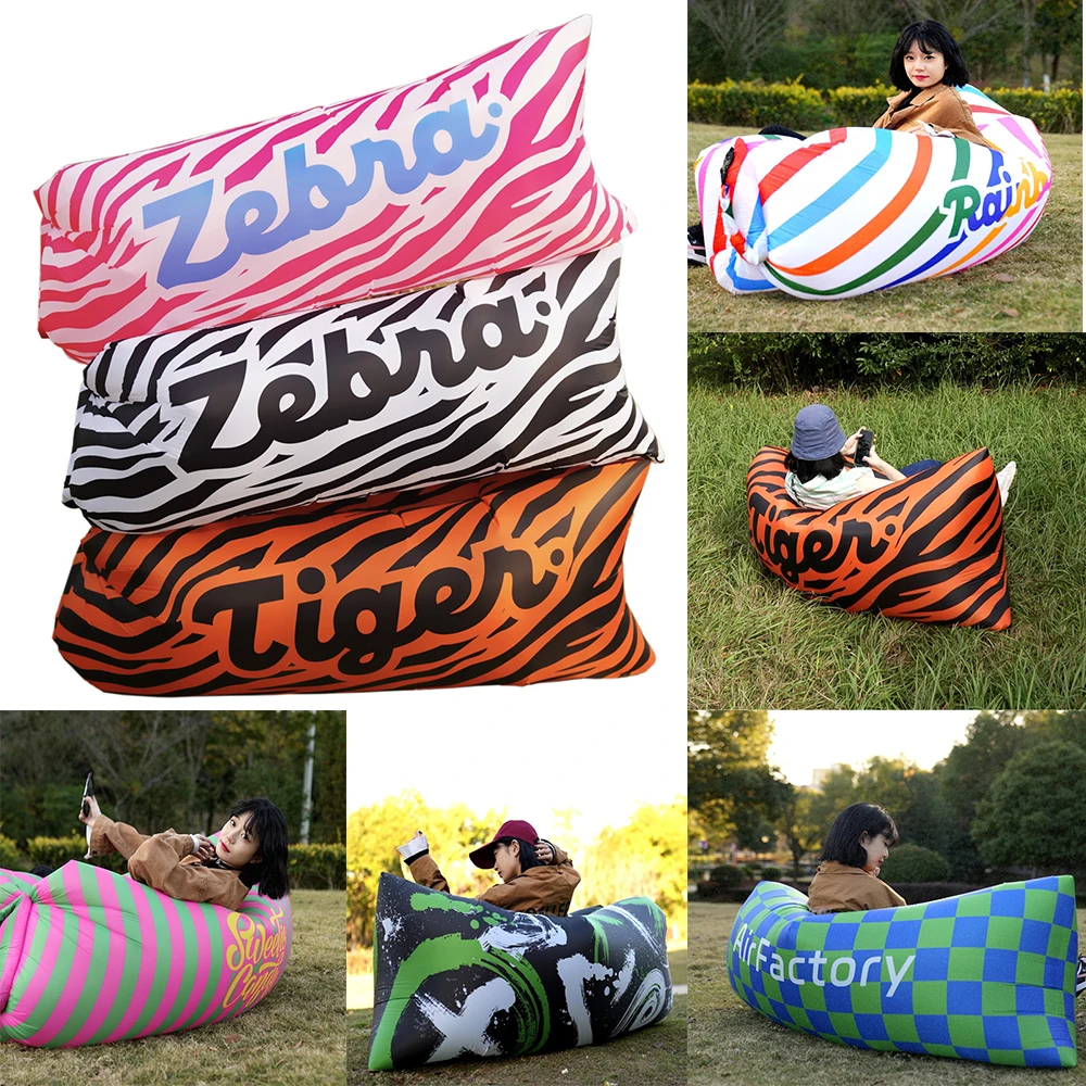 

Colorful Printed Inflatable Sofa Outdoor Equipment Portable Camping Beach Lounge Chair Inflatable Seatings Camping Furniture