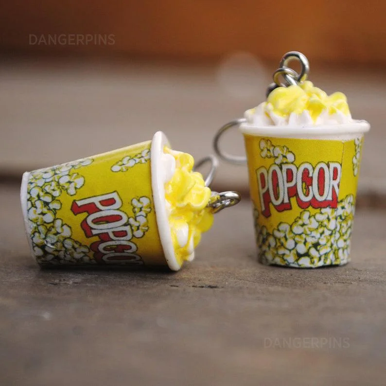 Popcorn Earrings, Food Dangle Earrings - Cute Kawaii