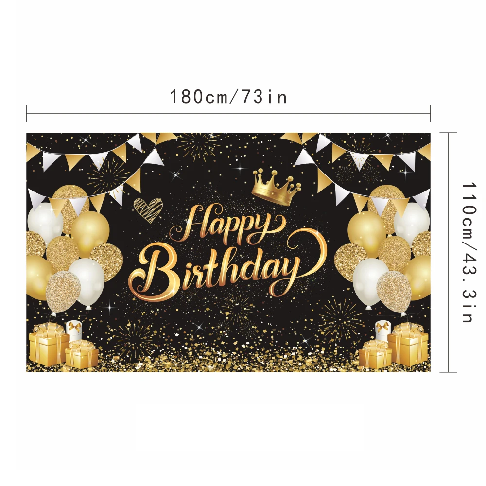 Schwarz Gold Geburtstag Einweggeschirr Set Pappteller Tassen Servietten Tischdecke Erwachsene Alles Gute zum Geburtstag Party Dekoration Hochzeit – Detail 9