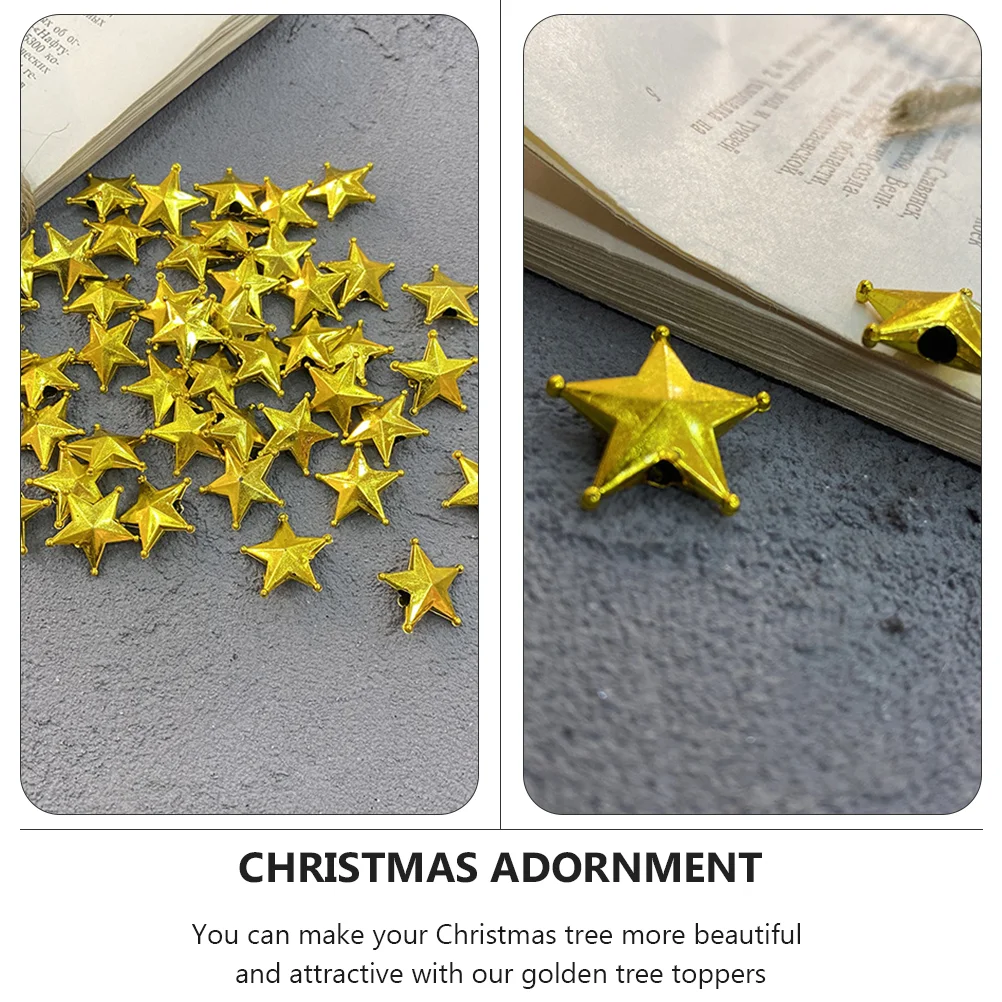 50 Pcs Christmas Tree Top Star Miniature Decorations Nativity Ornaments Treetop Flash Topper Adornment Plastic Xmas Golden