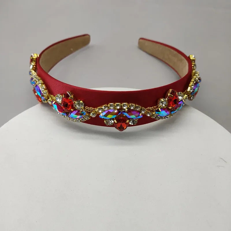 

2025 Red Blooming Flowers Baroque Rhinestone Headband Hairbands For Women Crystal Rhinestone Hairband Headband Hair Accessories