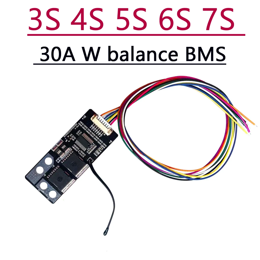Placa de Proteção da Bateria do Lítio Bms 18650 Li-íon 30a 60ma Equilíbrio w Temp de Ntc Carro Arruela Broca 3s 4s 5s 6s 7s