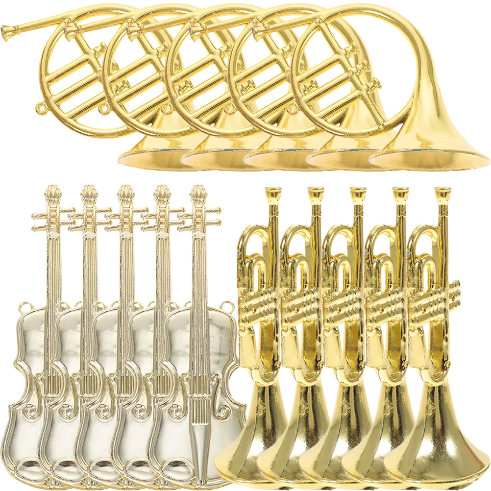 15 Pcs Musical Instrument Model Decoration Miniature Trumpet French Horn Christmas Tree Ornaments Xmas Decorate