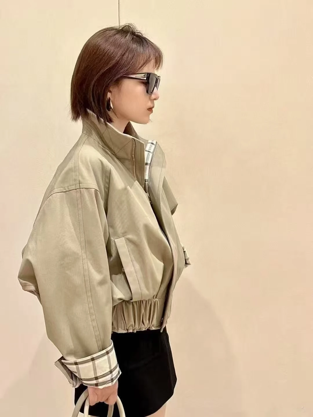 Fenggejiwo mode femme col mandarin veste à manches longues manteau court;