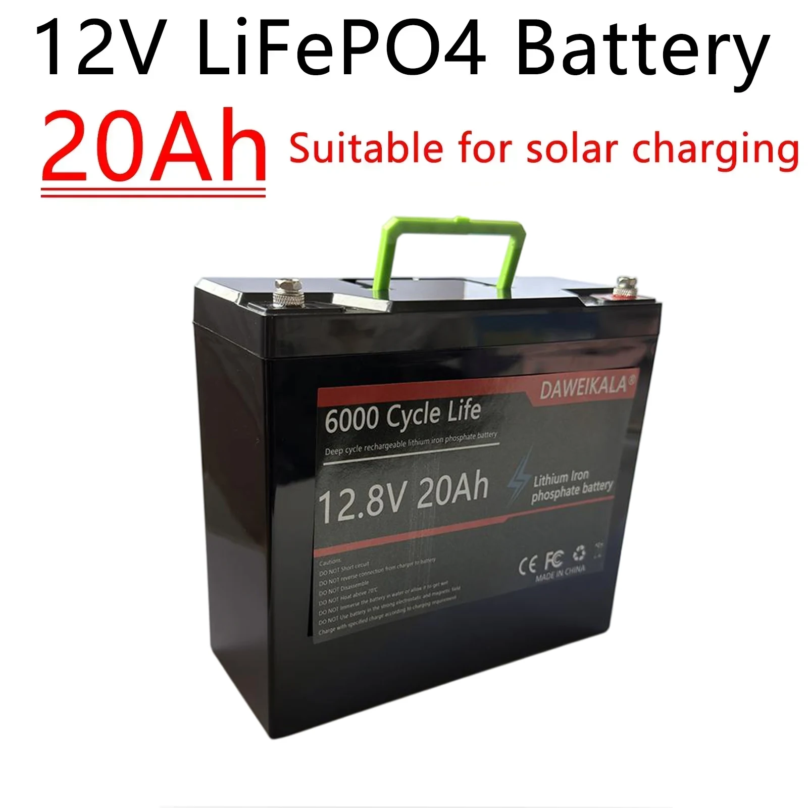 New 12V LiFePO4 Battery 6000+ DeepCycle Rechargeable Battery 20Ah With 30A BMS For Solar Wind Power E-motor E-bike